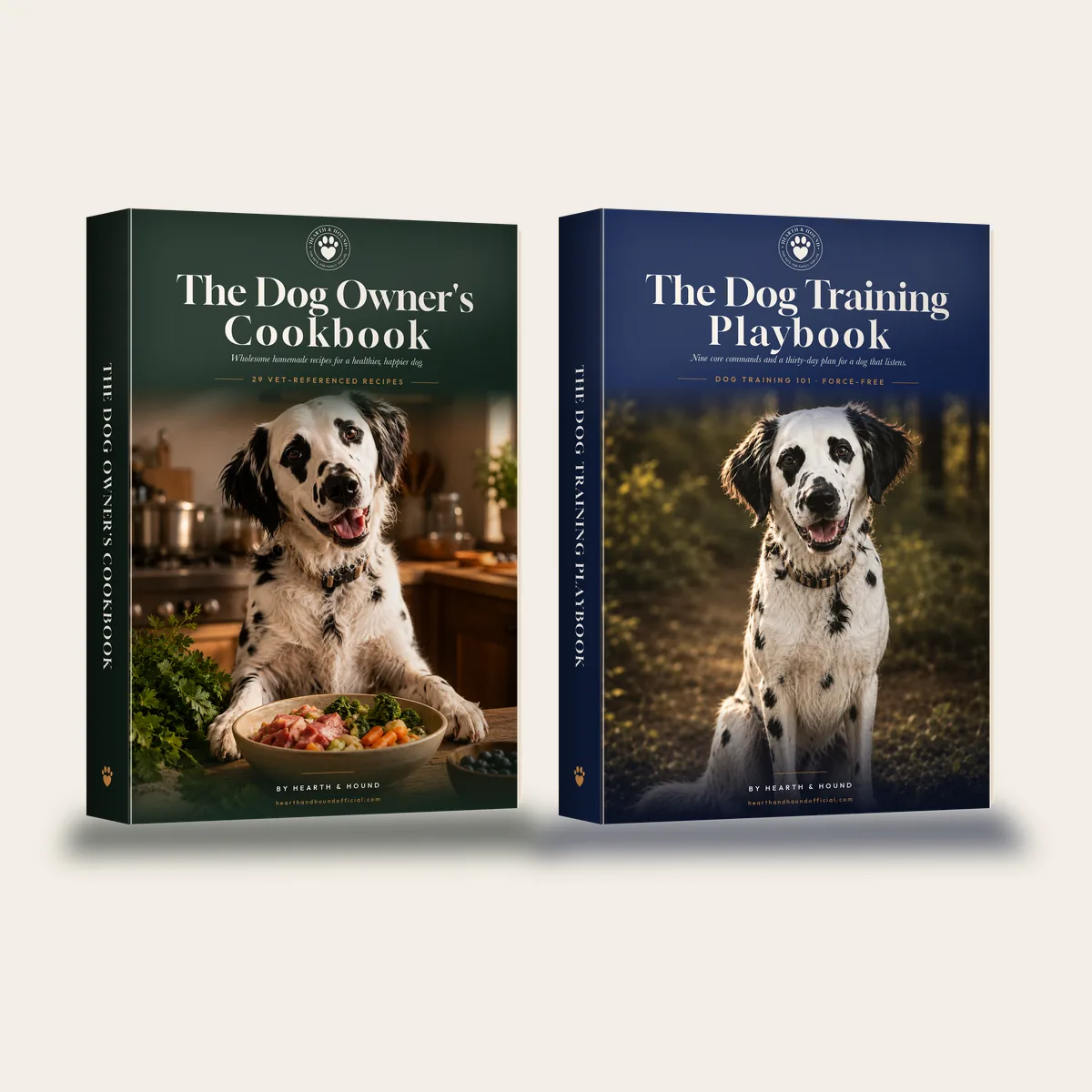 The Dog Owner's Cookbook and The Dog Training Playbook, both covers
