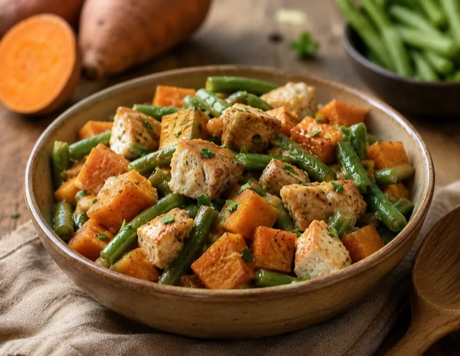 Chicken and sweet potato homemade dog food bowl